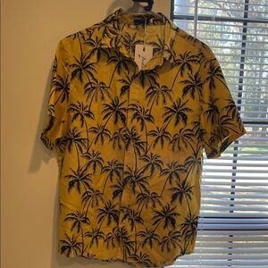 Men's Yellow Palm Print Casual Shirt